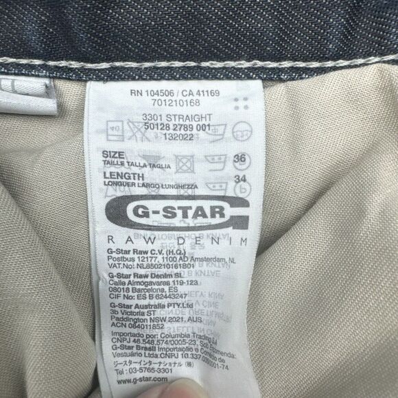 G-STAR RAW 3301 Men’s BLACK/GRAY Slightly Distressed Straight Leg Jeans 36 X 34 - Picture 13 of 15